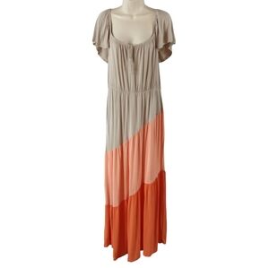Cloth And Portrait Colorblock Maxi Dress in Tan, Peach, and Orange